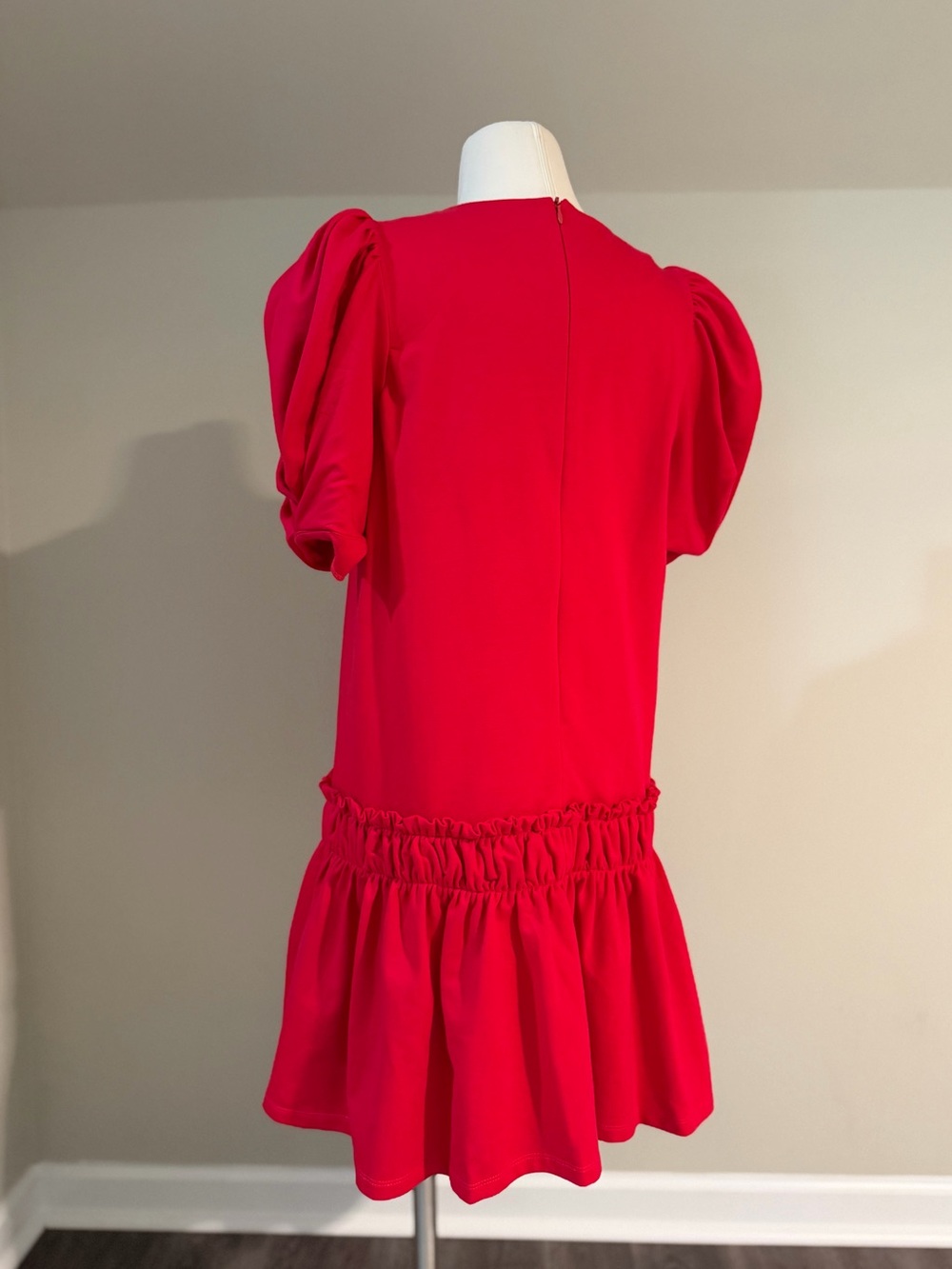 NWOT English Factory Dress - Red, Puff Sleeve, Drop Waist, Shift, Short Sleeve - Picture 3 of 10